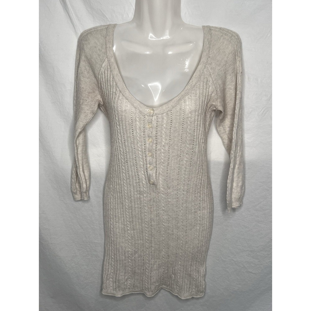 AMERICAN EAGLE Y2K Pullover Henley Sweater Women M Tan Bella Swan Elena Gilbert
